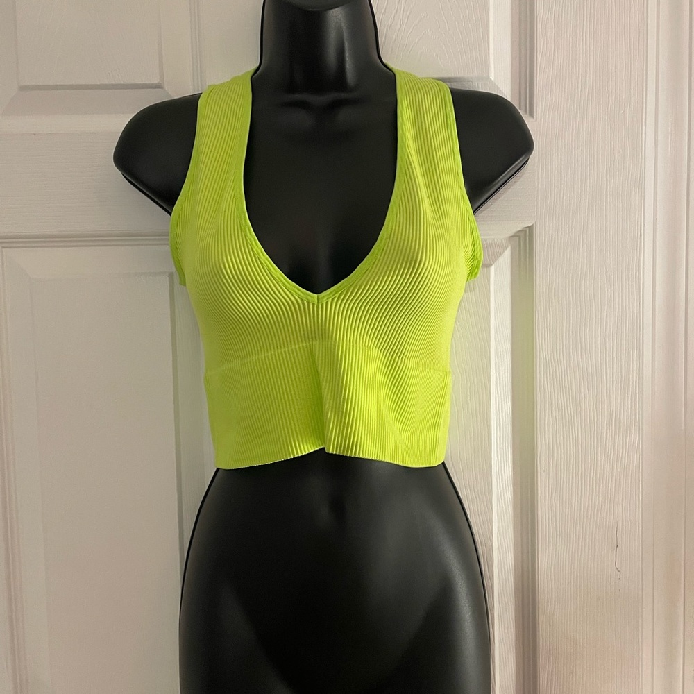 Neon green deep v crop top